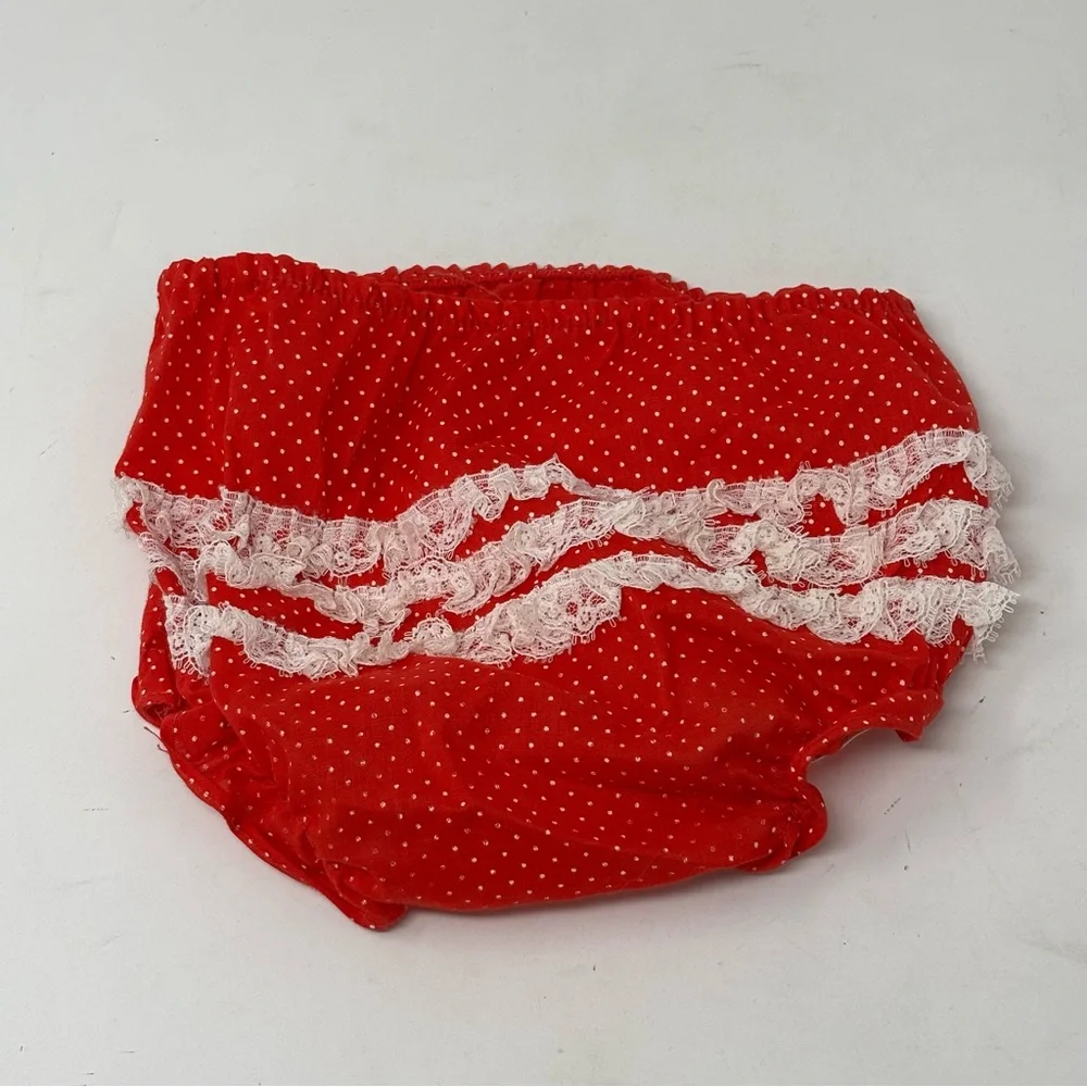 Mini World Vintage Red Lace Babydoll Polka Dot Dress Size 6-9 Months USA Made - Picture 8 of 9